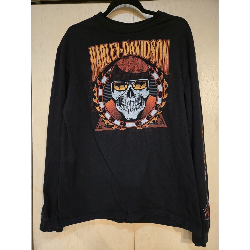 Harley Davidson Long Sleeve Shirt Mens L Black Skull Brighton Michigan 2014